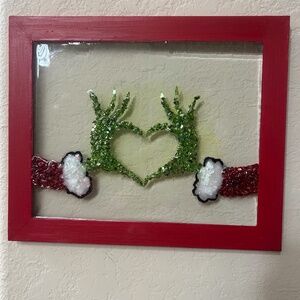Christmas Grinch Love Sign crushed glass art frame. NWOT